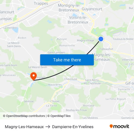 Magny-Les-Hameaux to Dampierre-En-Yvelines map