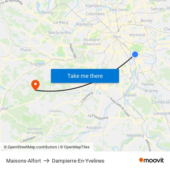 Maisons-Alfort to Dampierre-En-Yvelines map