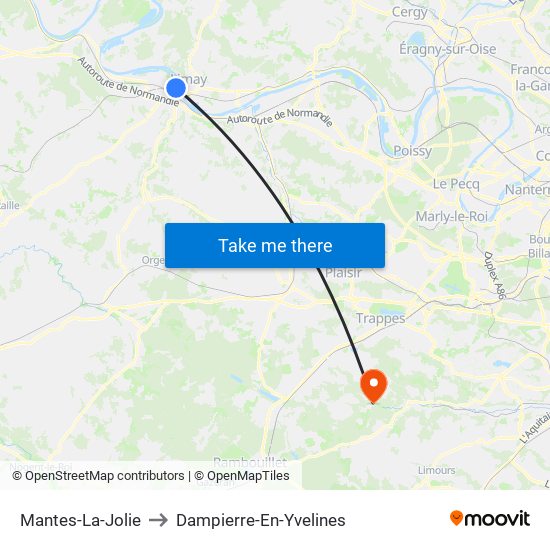 Mantes-La-Jolie to Dampierre-En-Yvelines map