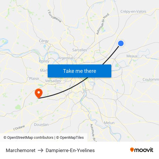 Marchemoret to Dampierre-En-Yvelines map