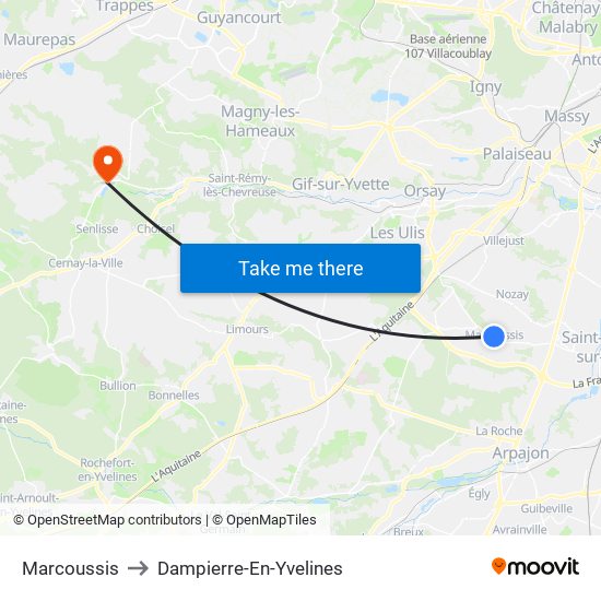 Marcoussis to Dampierre-En-Yvelines map