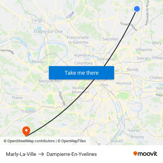 Marly-La-Ville to Dampierre-En-Yvelines map