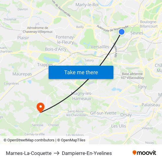 Marnes-La-Coquette to Dampierre-En-Yvelines map