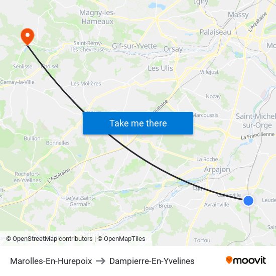 Marolles-En-Hurepoix to Dampierre-En-Yvelines map