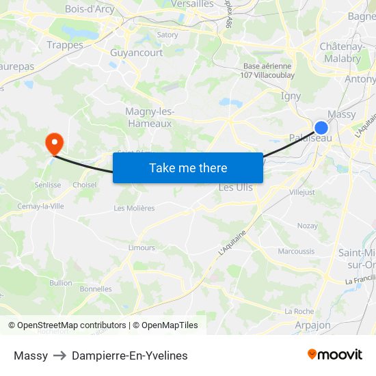 Massy to Dampierre-En-Yvelines map