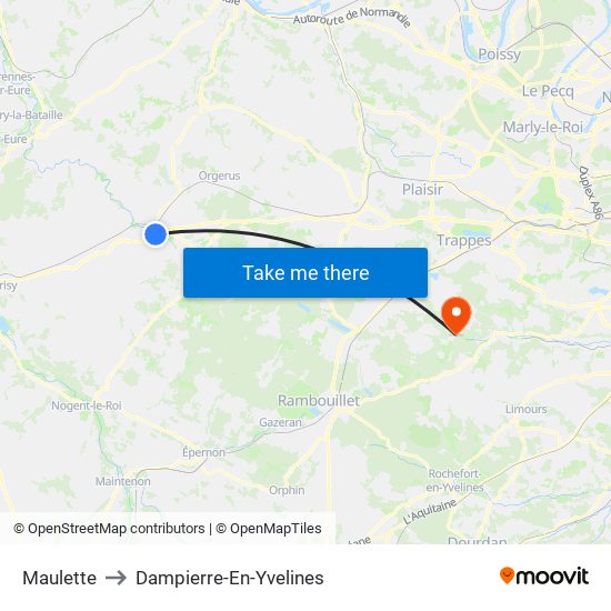 Maulette to Dampierre-En-Yvelines map