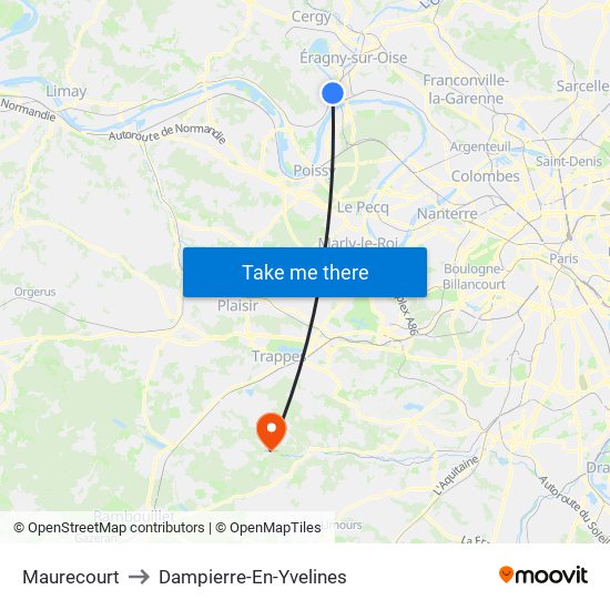 Maurecourt to Dampierre-En-Yvelines map