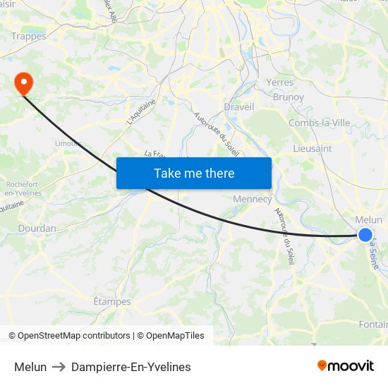 Melun to Dampierre-En-Yvelines map