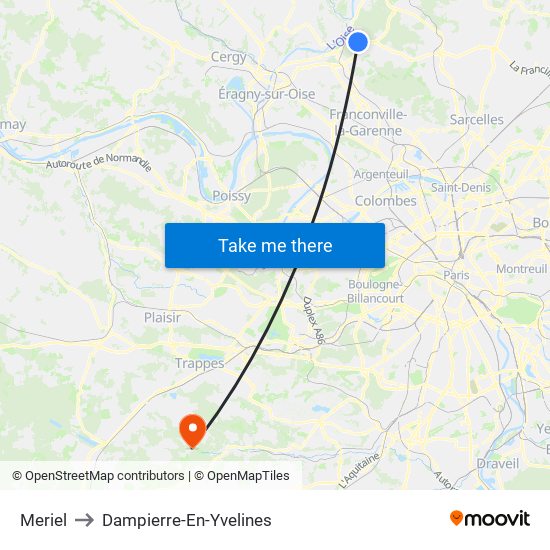 Meriel to Dampierre-En-Yvelines map