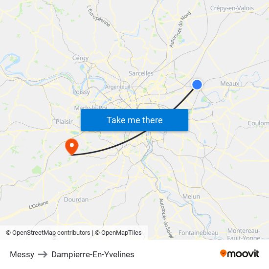 Messy to Dampierre-En-Yvelines map