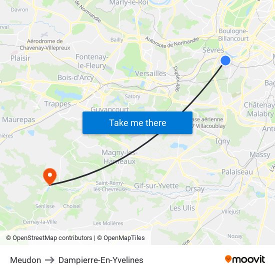 Meudon to Dampierre-En-Yvelines map