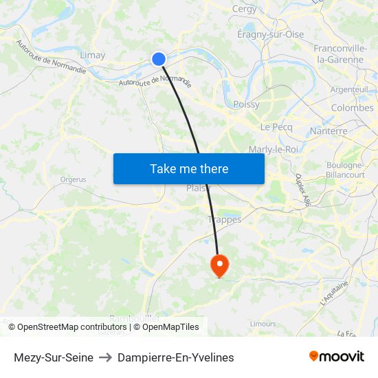 Mezy-Sur-Seine to Dampierre-En-Yvelines map