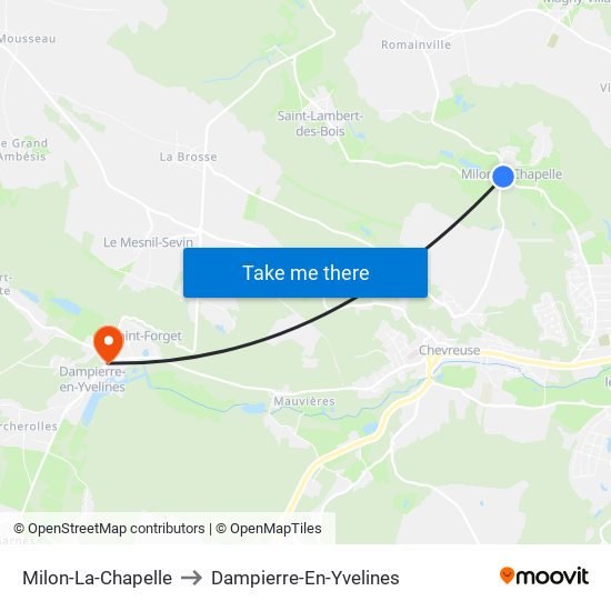 Milon-La-Chapelle to Dampierre-En-Yvelines map