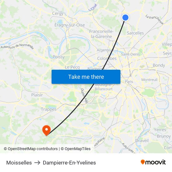 Moisselles to Dampierre-En-Yvelines map
