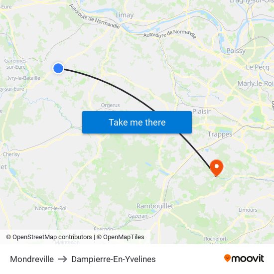 Mondreville to Dampierre-En-Yvelines map