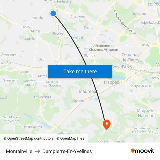 Montainville to Dampierre-En-Yvelines map