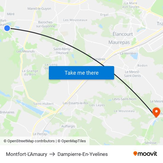 Montfort-L'Amaury to Dampierre-En-Yvelines map