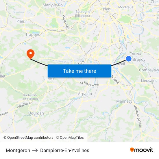 Montgeron to Dampierre-En-Yvelines map