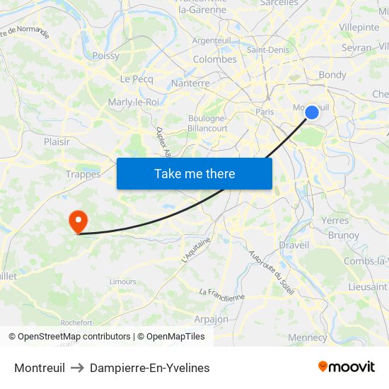 Montreuil to Dampierre-En-Yvelines map