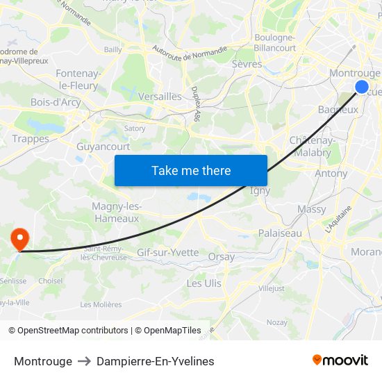 Montrouge to Dampierre-En-Yvelines map
