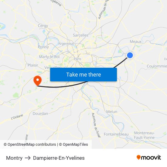 Montry to Dampierre-En-Yvelines map