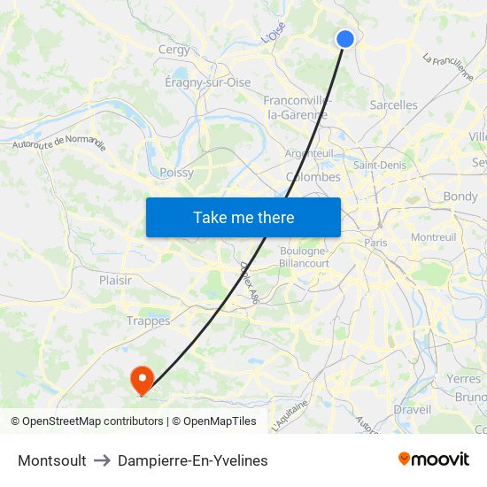 Montsoult to Dampierre-En-Yvelines map