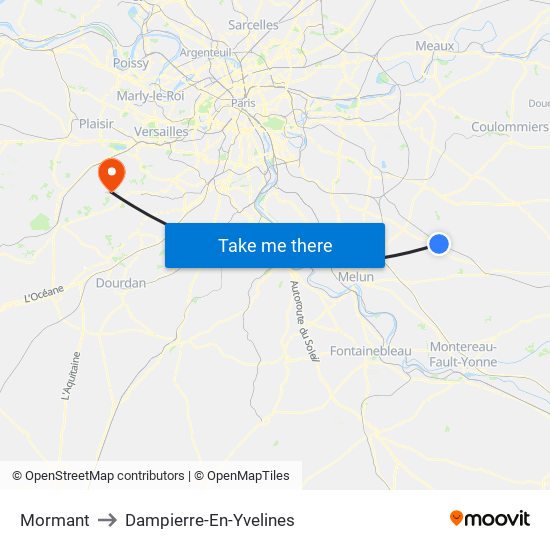 Mormant to Dampierre-En-Yvelines map