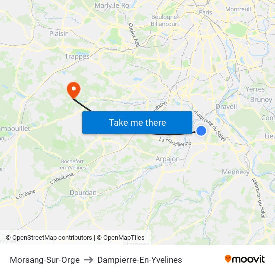 Morsang-Sur-Orge to Dampierre-En-Yvelines map