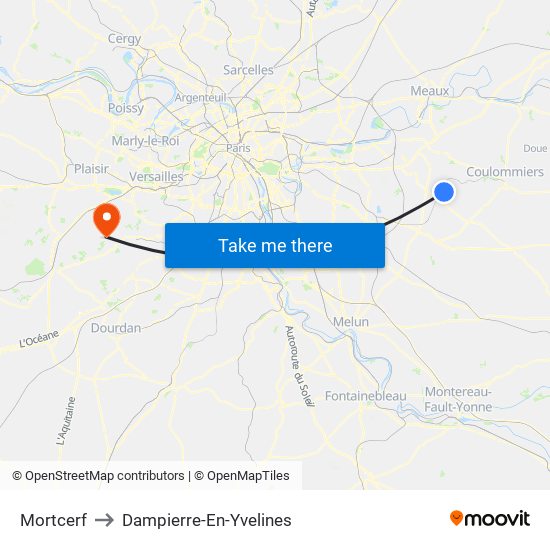 Mortcerf to Dampierre-En-Yvelines map