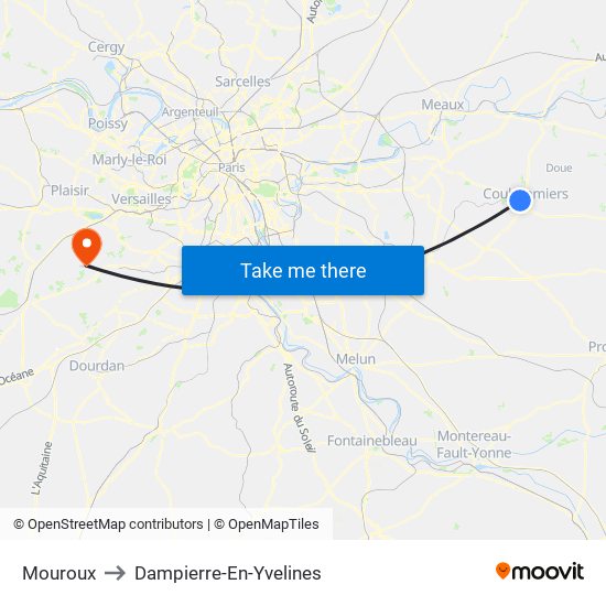 Mouroux to Dampierre-En-Yvelines map