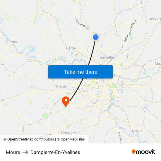 Mours to Dampierre-En-Yvelines map