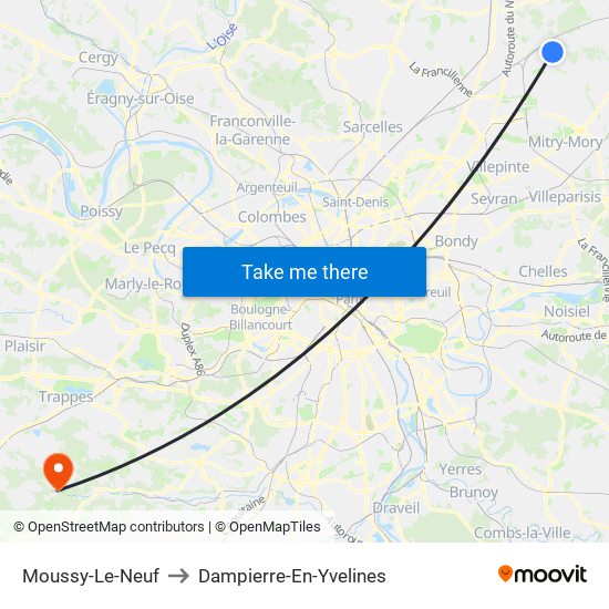Moussy-Le-Neuf to Dampierre-En-Yvelines map
