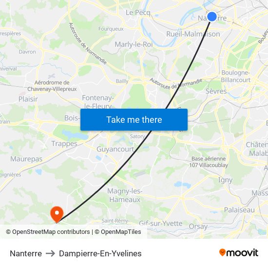 Nanterre to Dampierre-En-Yvelines map