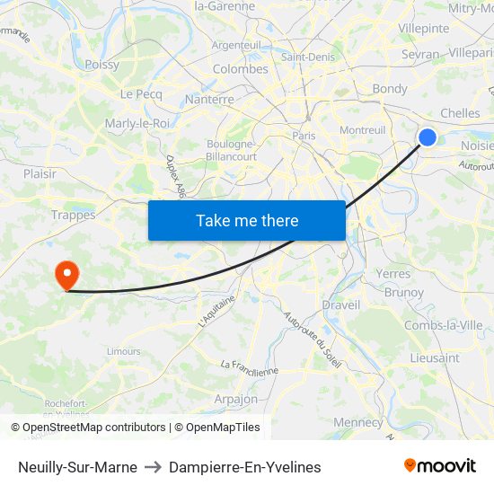 Neuilly-Sur-Marne to Dampierre-En-Yvelines map