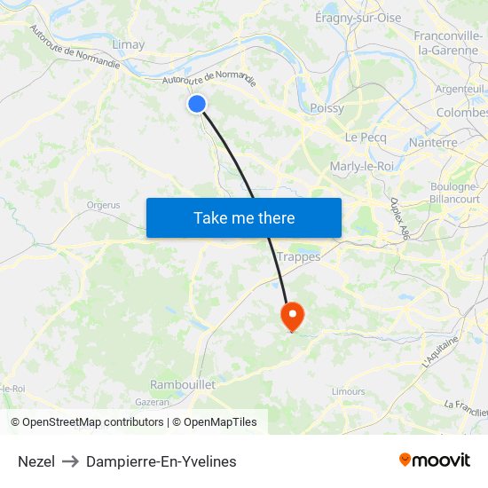 Nezel to Dampierre-En-Yvelines map