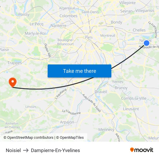 Noisiel to Dampierre-En-Yvelines map