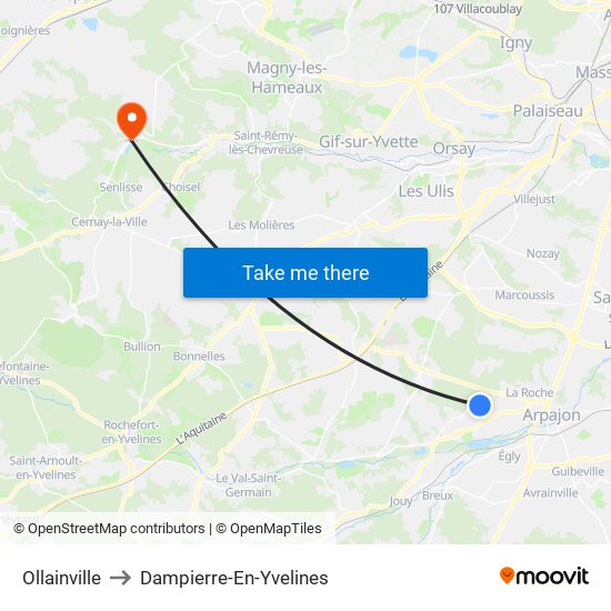 Ollainville to Dampierre-En-Yvelines map