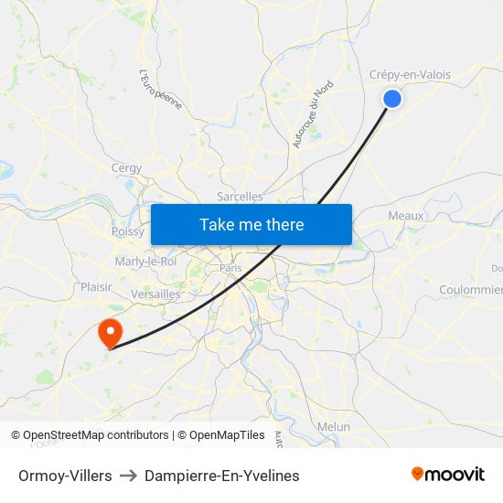 Ormoy-Villers to Dampierre-En-Yvelines map