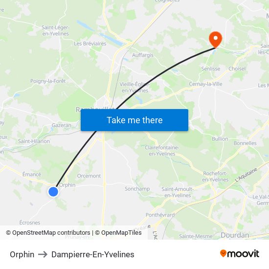 Orphin to Dampierre-En-Yvelines map