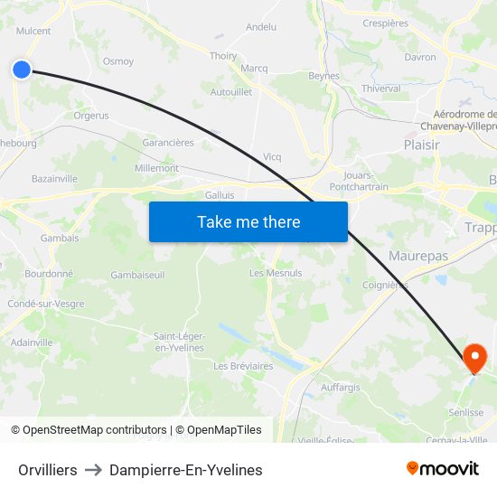 Orvilliers to Dampierre-En-Yvelines map
