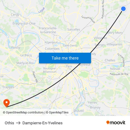 Othis to Dampierre-En-Yvelines map