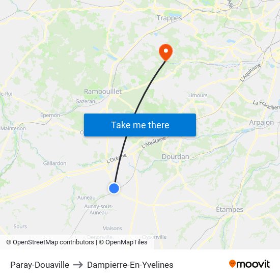 Paray-Douaville to Dampierre-En-Yvelines map