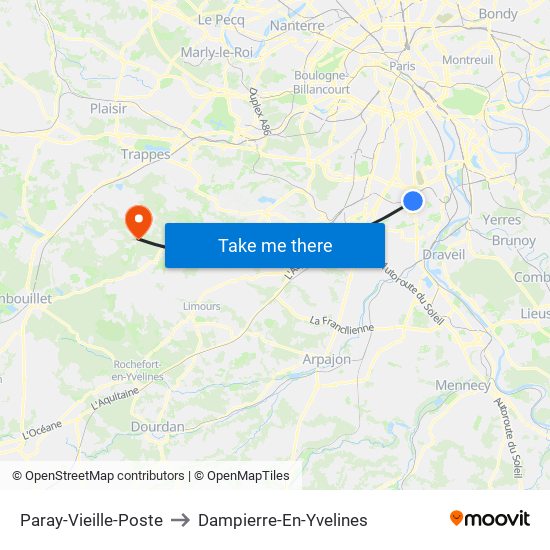 Paray-Vieille-Poste to Dampierre-En-Yvelines map