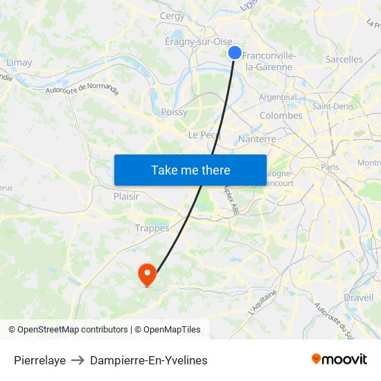 Pierrelaye to Dampierre-En-Yvelines map