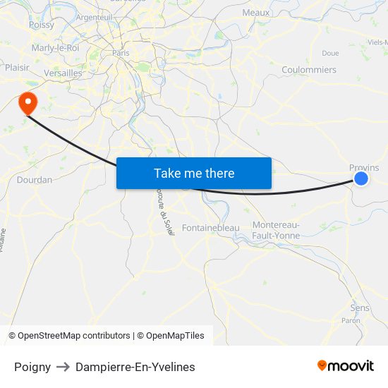 Poigny to Dampierre-En-Yvelines map