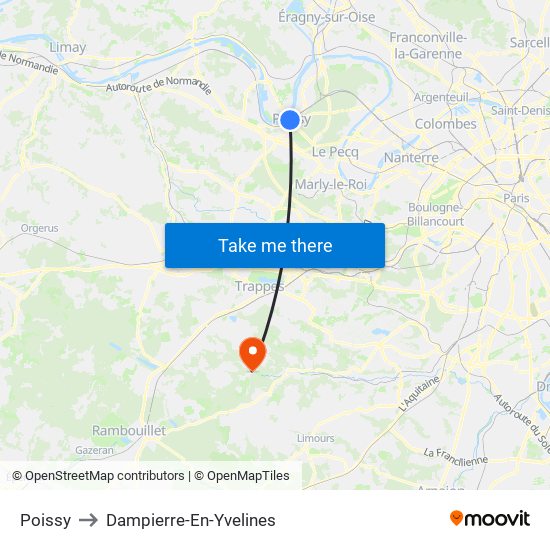 Poissy to Dampierre-En-Yvelines map