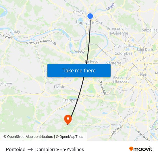 Pontoise to Dampierre-En-Yvelines map