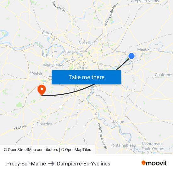 Precy-Sur-Marne to Dampierre-En-Yvelines map