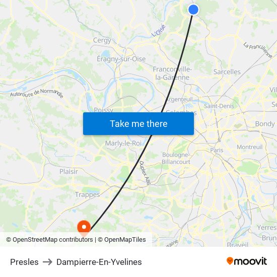 Presles to Dampierre-En-Yvelines map