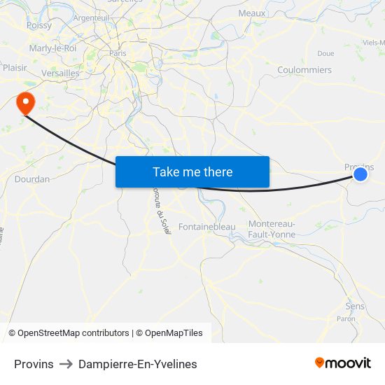 Provins to Dampierre-En-Yvelines map